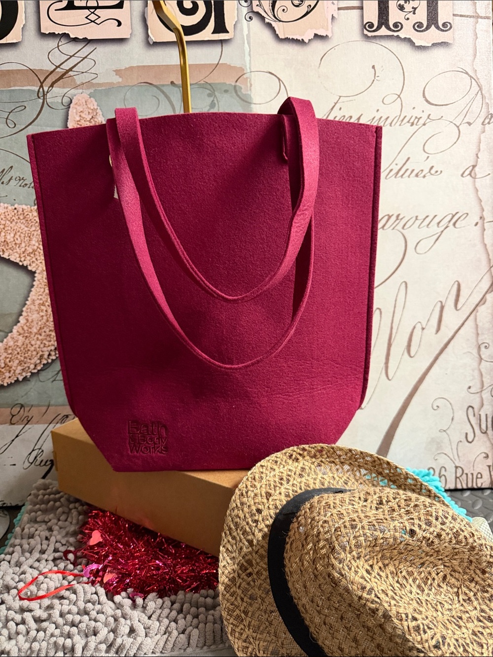 Berry Tote Bag - bath & body works Felt Shoulder Tote in Deep Raspberry